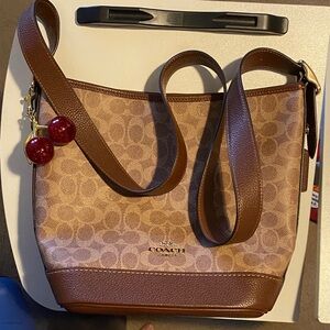 Coach Tan and Brown Signature Shoulder Bag